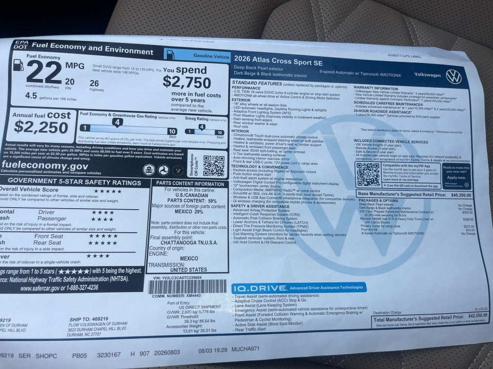 2026 Volkswagen Atlas Cross Sport 2.0T SE