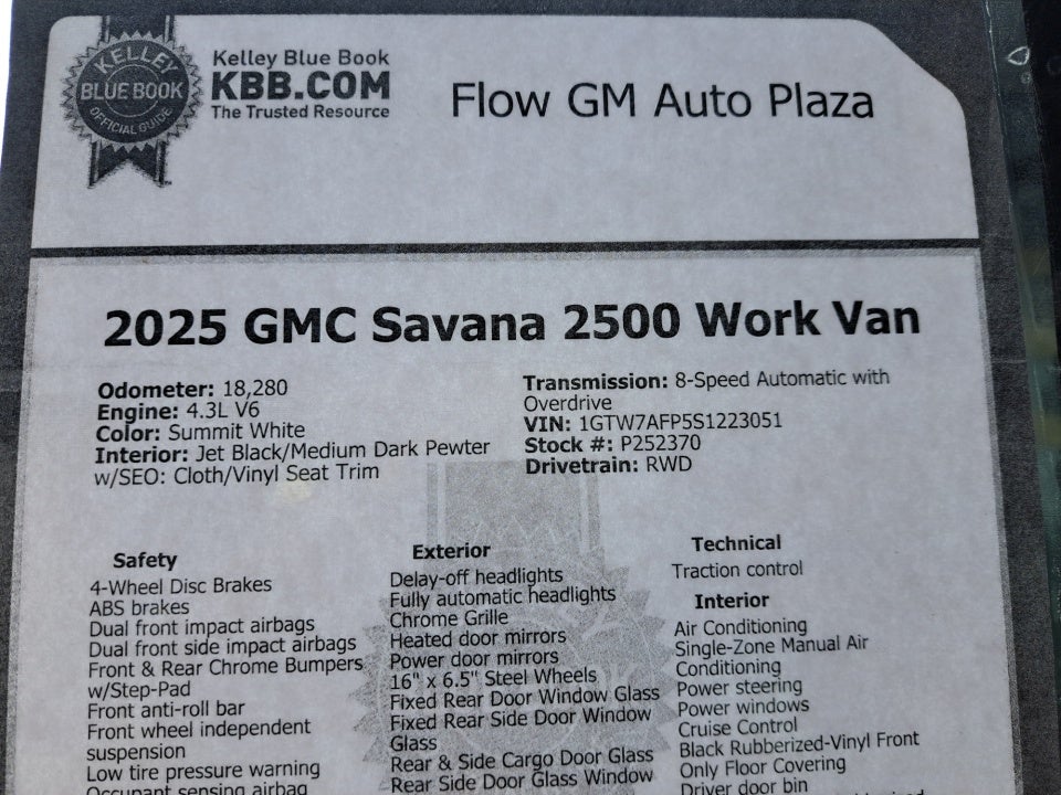 2025 GMC Savana Cargo RWD 2500 Regular Wheelbase Work Van