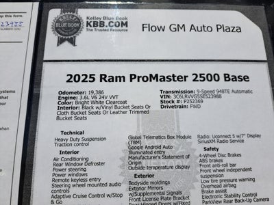 2025 RAM ProMaster 2500 Cargo Van Tradesman Low Roof 136" WB w/Pass Seat