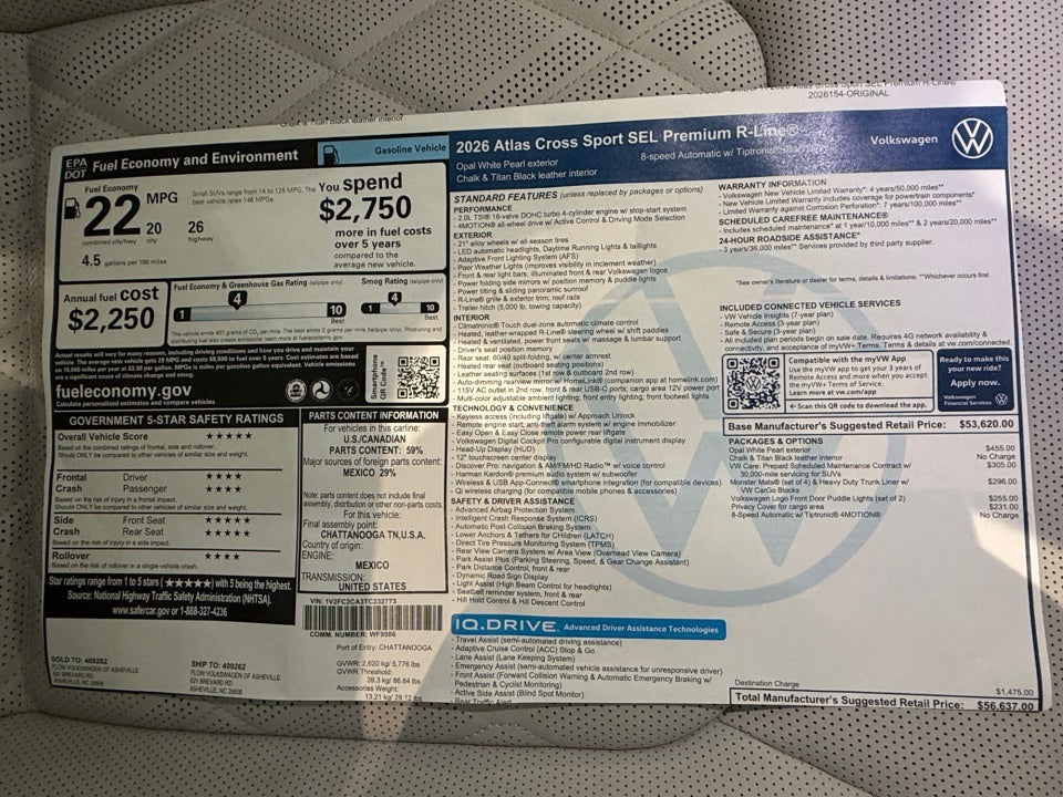 2026 Volkswagen Atlas Cross Sport 2.0T SEL Premium R-Line