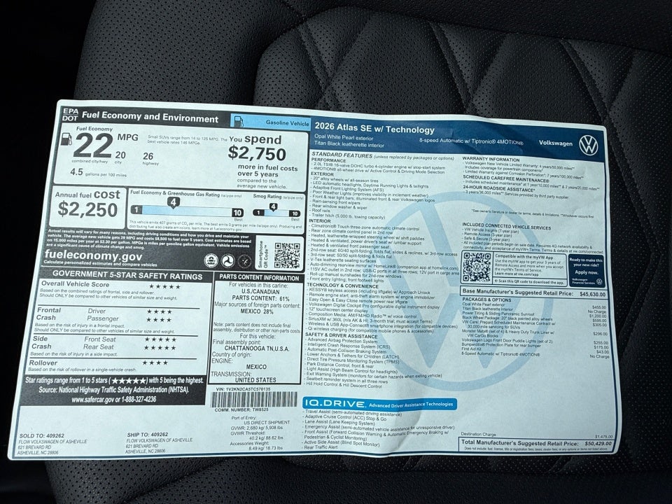 2026 Volkswagen Atlas SE with Technology