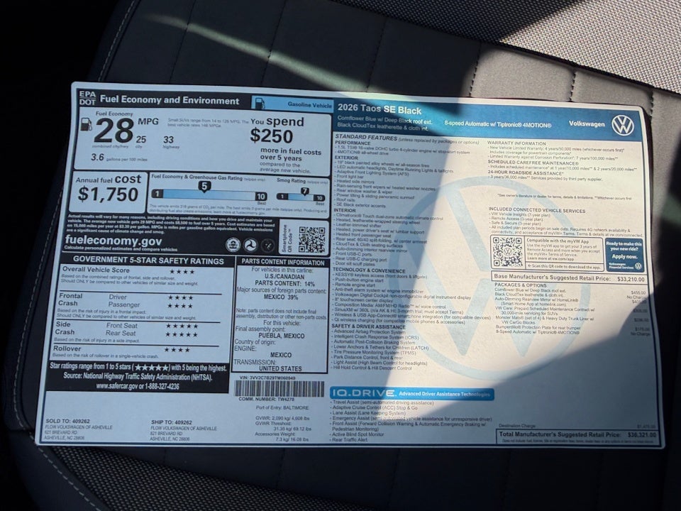 2026 Volkswagen Taos SE Black