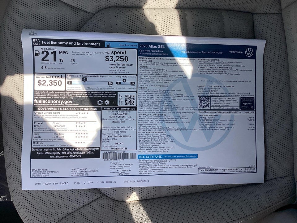 2026 Volkswagen Atlas 2.0T SEL