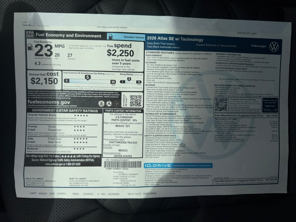 2026 Volkswagen Atlas 2.0T SE w/Technology