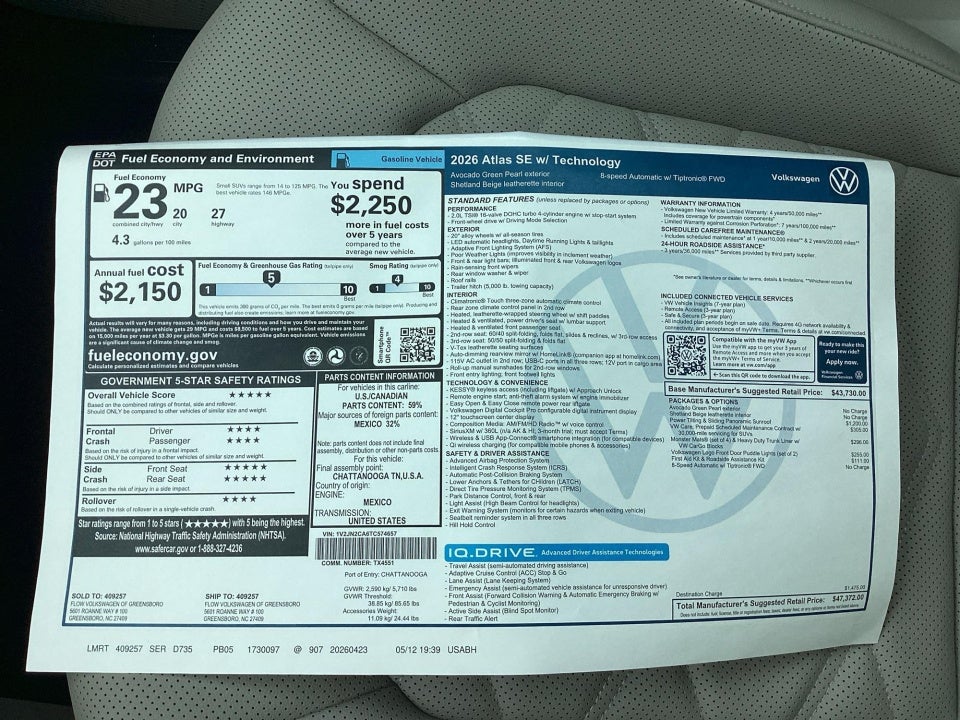 2026 Volkswagen Atlas 2.0T SE w/Technology